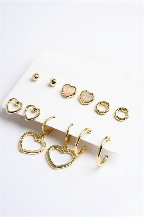 3 Model Kalp Tasarımlı Yuvarlak Ve Top Küpeli 12li Küpe Seti