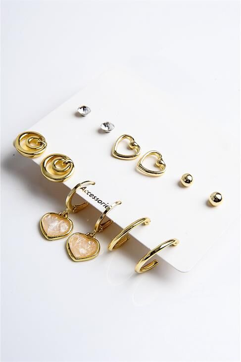 Kalp Figürlü Özel Sembollu Gümüş Renkli 12li Küpe Seti