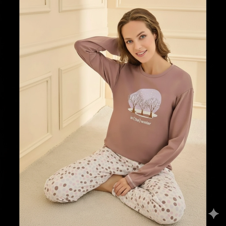 Mihra 90781 Kadın Ayıcıklı Uzun Kol Pijama Takımı