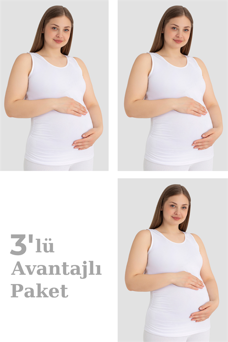 Hamile Atlet Kalın Askılı Pamuklu Likralı Esnek Beyaz 3'lü Paket