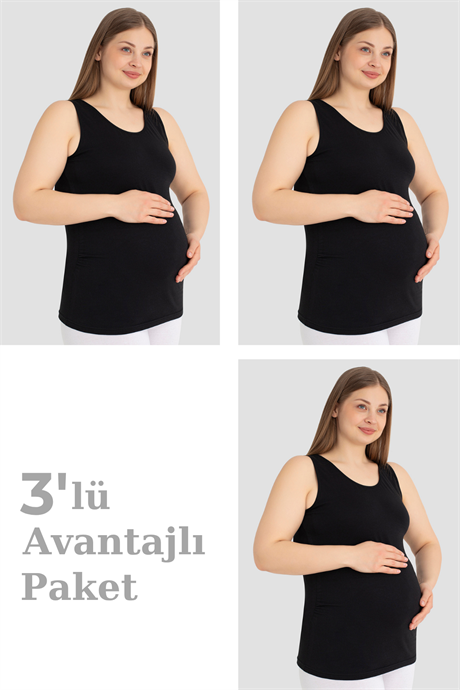 Hamile Atlet Kalın Askılı Pamuklu Likralı Esnek Siyah 3'lü Paket