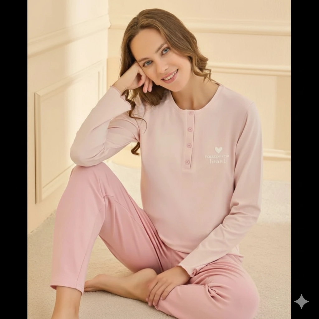 Mihra 90780 Kadın Yarı Patlı Uzun Kol Pijama Takımı