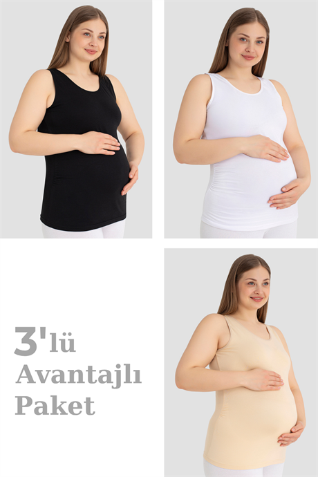 Hamile Atlet Kalın Askılı Pamuklu Likralı Esnek Renkli 3'lü Paket