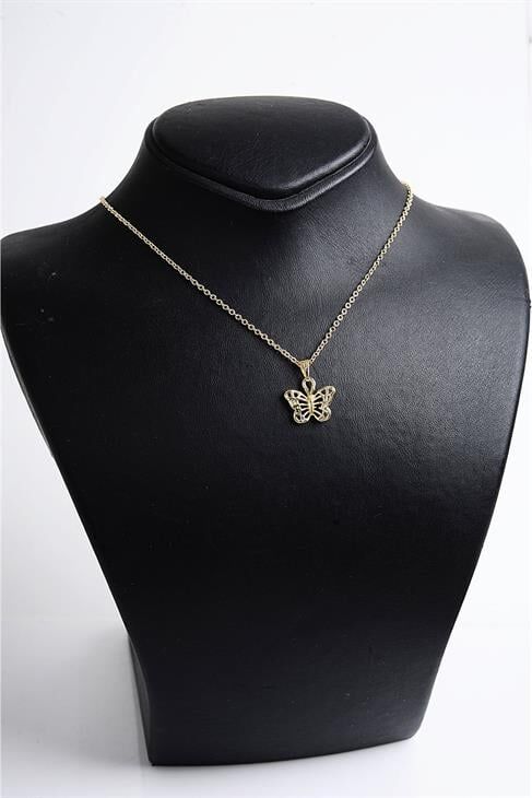 Kelebek Tasarımlı Gümüş Renkli Kolye Küpe Seti