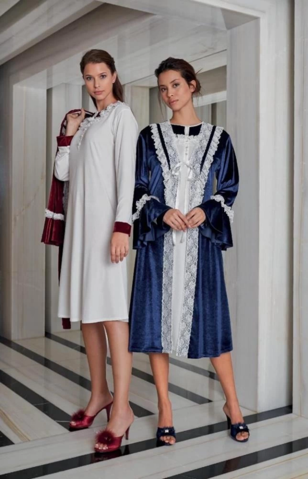 Jar Pierre 228 Kadife Gecelik Sabahlık