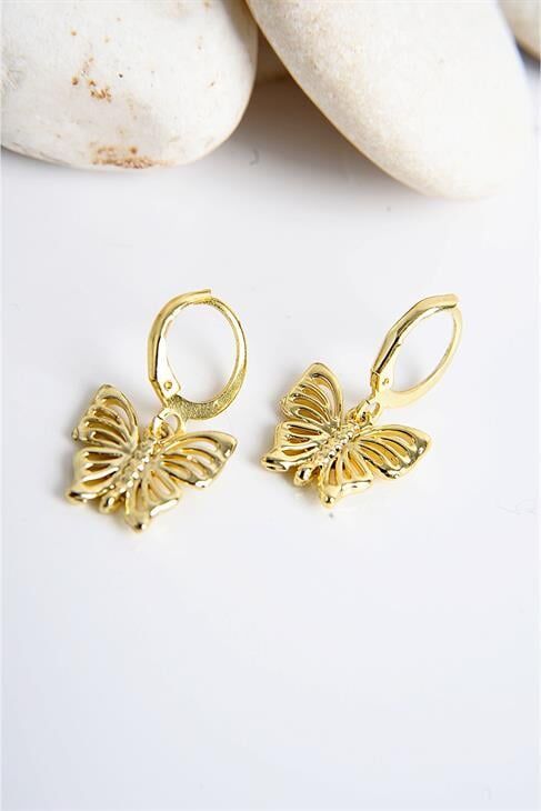 Kelebek Tasarımlı Gold Renkli Kolye Küpe Seti