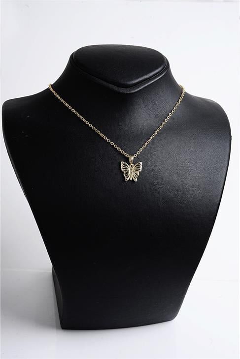 Kelebek Tasarımlı Gold Renkli Kolye Küpe Seti