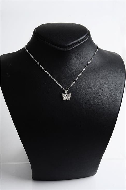 Kelebek Tasarımlı Zirkon Taşlı Kolye Küpe Takım