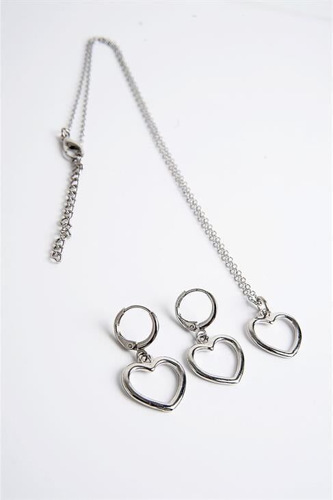 Kalp Tasarımlı Zirkon Taşlı Kolye Küpe Takım