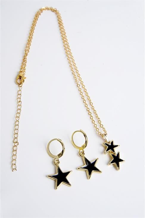 Yıldız Tasarımlı Zirkon Taşlı Kolye Küpe Takım