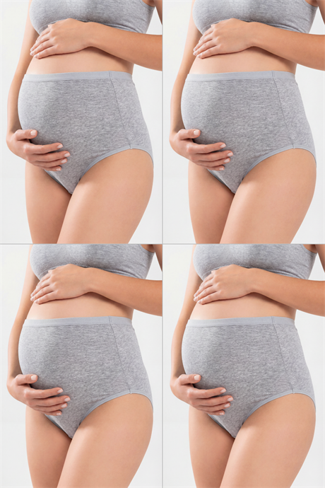 4'lü Paket Kadın Gri Pamuklu Likralı Yüksek Bel Hamile Külodu