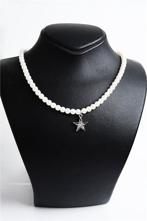 Yıldız Tasarımlı İnci Taşlı Kolye Küpe Takım