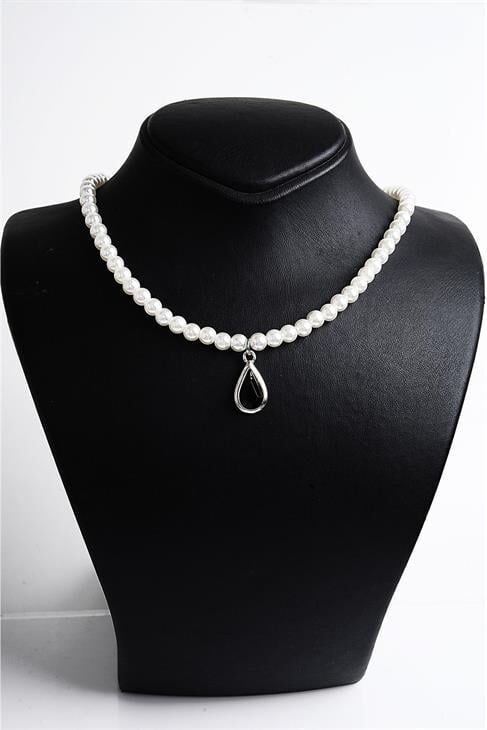 Damla Tasarımlı İnci Taşlı Kolye Küpe Takım