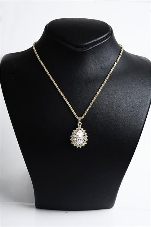 Özel Tasarımlı Beyaz Taşlı Taşlı Kolye Küpe Takım