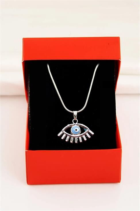 Göz Tasarımlı Özel Yılan Zincirli Gümüş Renkli Kolye