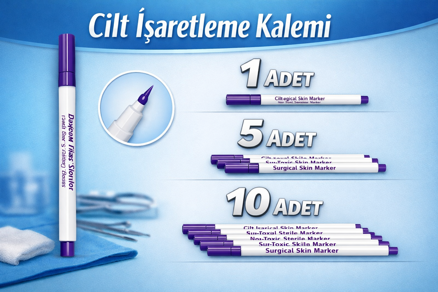 Cilt İşaretleme Kalemi Steril Cerrahi Marker Kalem 1 ADET