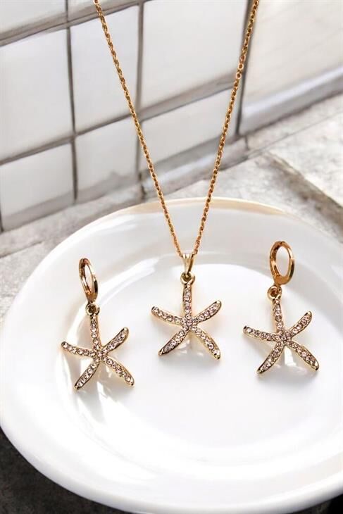 Deniz Yıldızı Tasarımlı Kolye Küpe Takım Seti