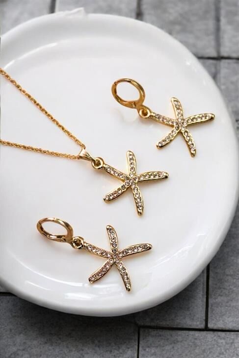 Deniz Yıldızı Tasarımlı Kolye Küpe Takım Seti