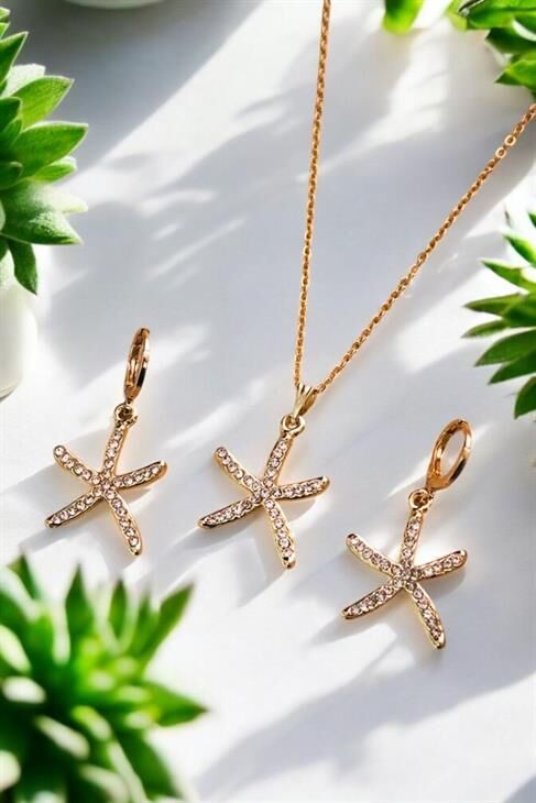 Deniz Yıldızı Tasarımlı Kolye Küpe Takım Seti