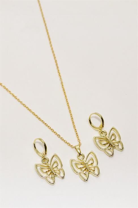 Kelebek Tasarımlı Kolye Küpe Takım Seti