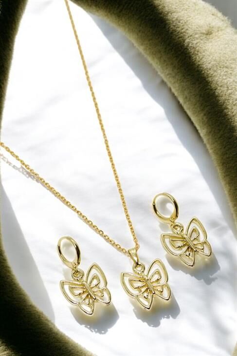 Kelebek Tasarımlı Kolye Küpe Takım Seti