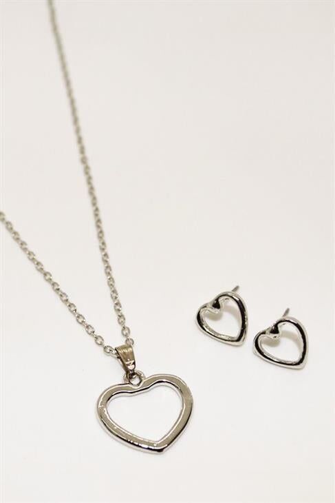 Kalp Tasarımlı Kolye Küpe Takım Seti
