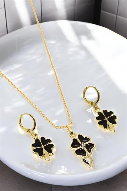 Yonca Tasarımlı Kolye Küpe Takım Seti