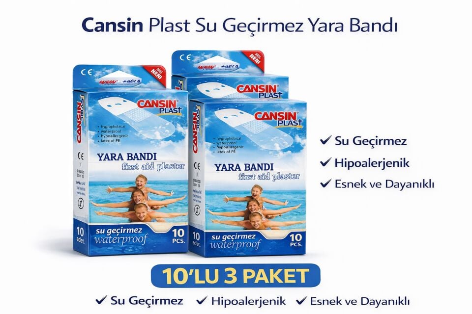 Cansın Plast Su Geçirmez Yara Bandı 10'lu 3 Paket Waterproof First Aid Plaster
