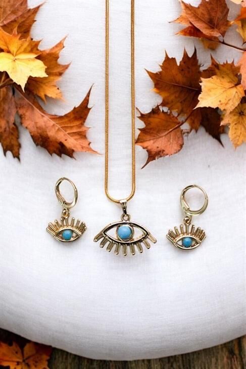 Göz Tasarımlı Kolye Küpe Takım Seti