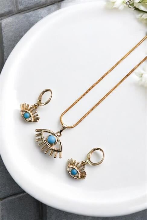 Göz Tasarımlı Kolye Küpe Takım Seti