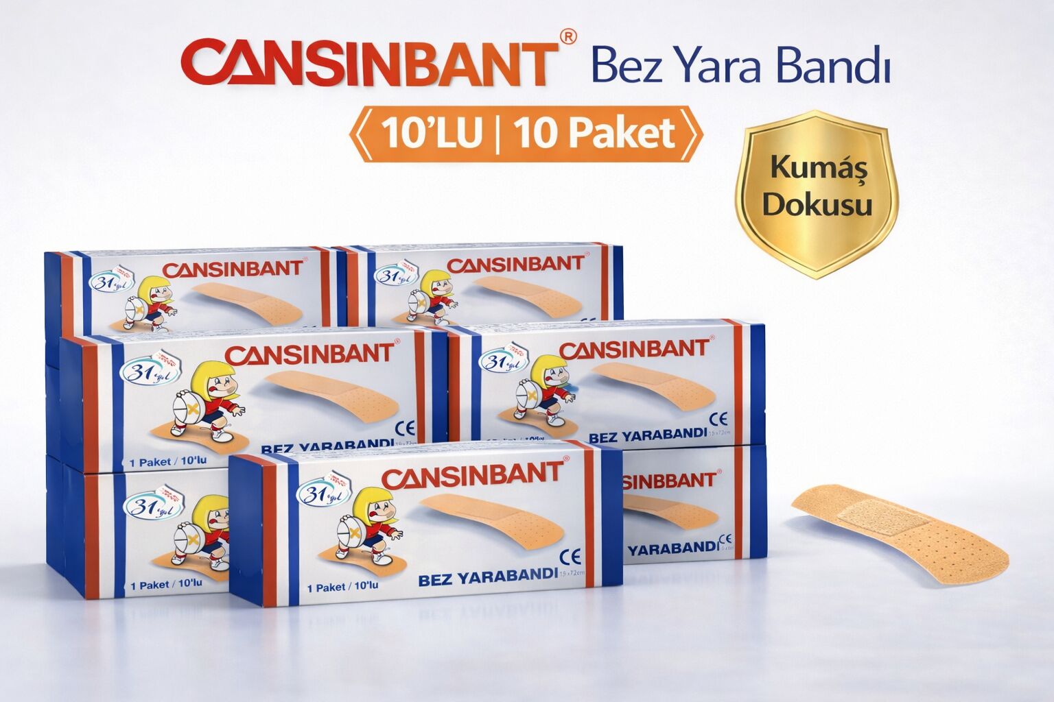 Cansinbant Bez Yarabandı 10 lu 10 Paket 1,9 x 7,2 cm Fabric First Aid Plaster