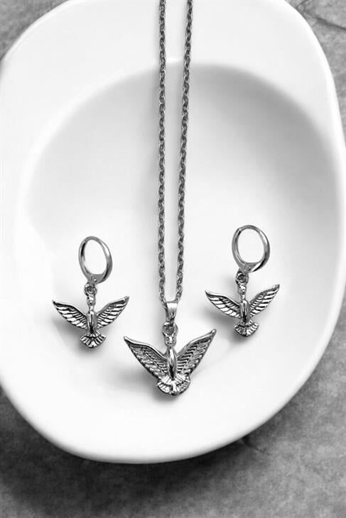 Melek Tasarımlı Kolye Küpe Takım Seti