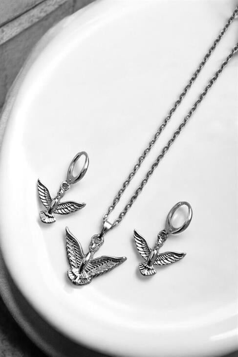 Melek Tasarımlı Kolye Küpe Takım Seti