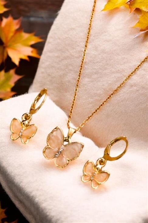 Kelebek Tasarımlı Kolye Küpe Takım Seti