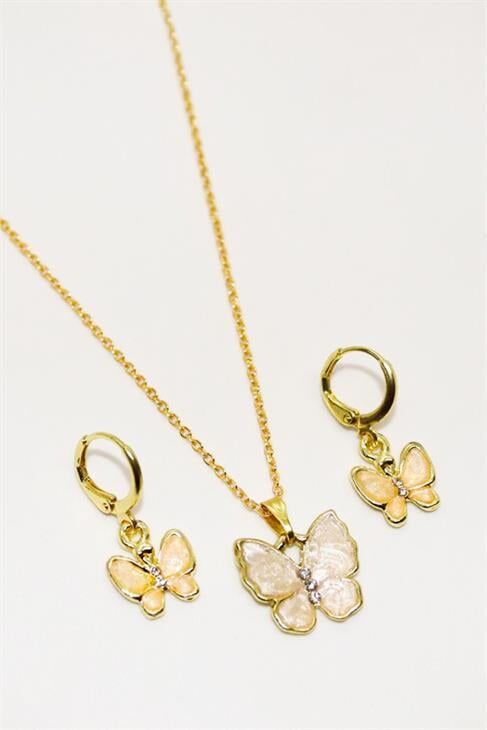 Kelebek Tasarımlı Kolye Küpe Takım Seti