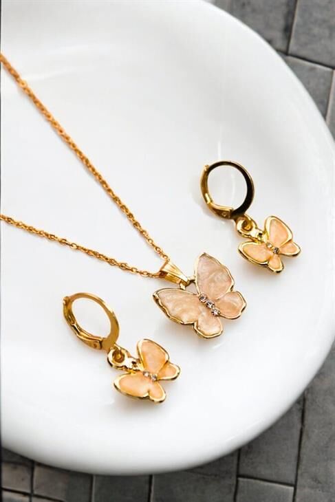 Kelebek Tasarımlı Kolye Küpe Takım Seti