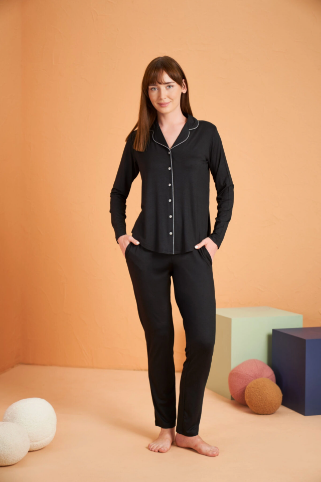 PJS 28049 Kadın Uzun Kol Önü Düğmeli Pijama Takım