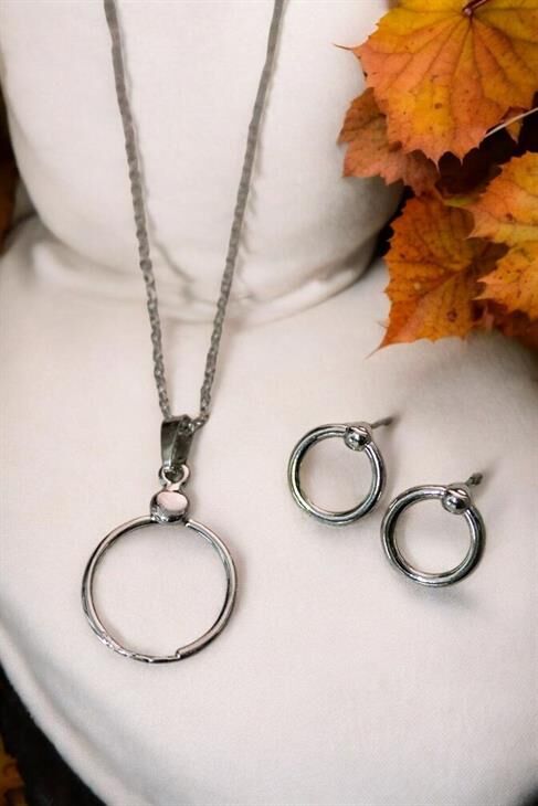 Yuvarlak Tasarımlı Kolye Küpe Takım Seti