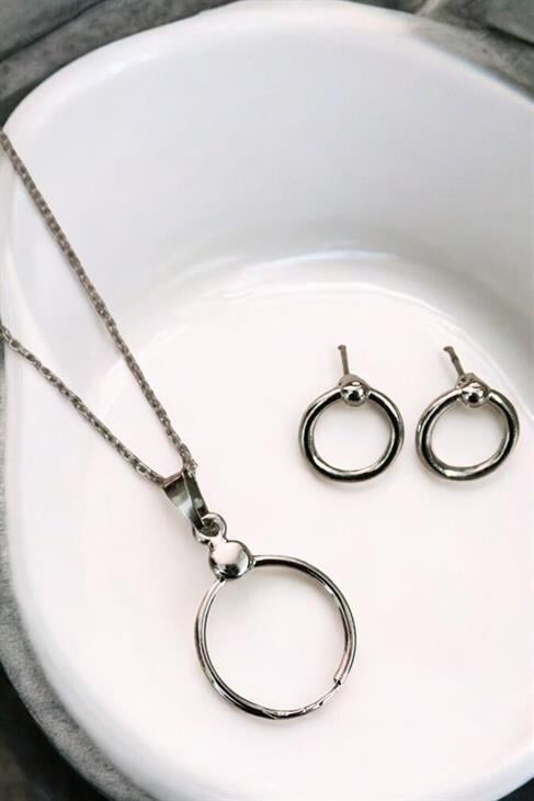 Yuvarlak Tasarımlı Kolye Küpe Takım Seti