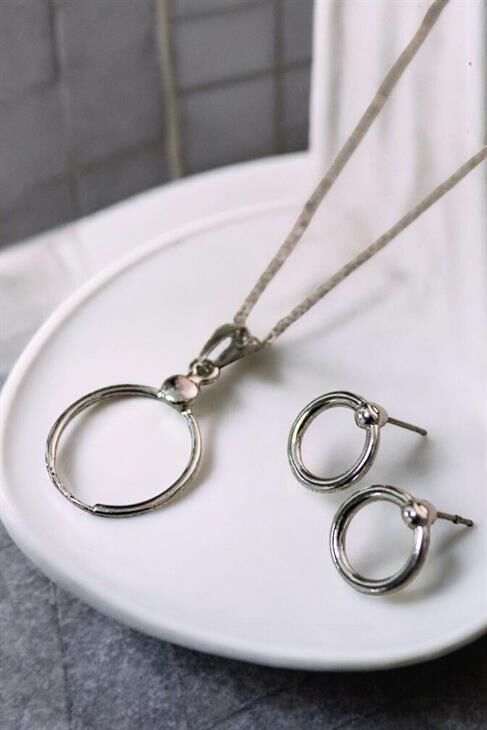 Yuvarlak Tasarımlı Kolye Küpe Takım Seti