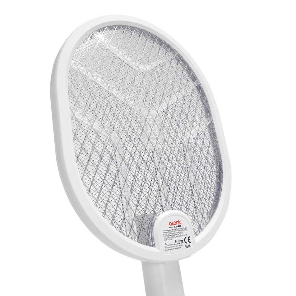 ASONIC AS-A26, Beyaz, 3000V, Raket Tipi, UV Mor Işıklı, 1200mAh, Bataryalı, Şarj Edilebilir, Katlanabilir, Sinek Öldürücü