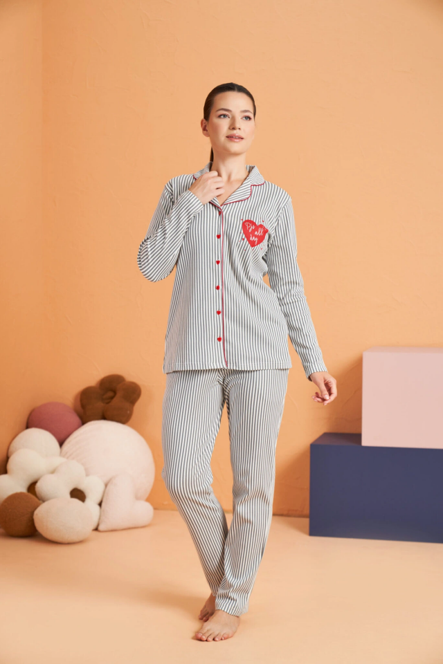 Pjs 28064 Kadın Düğmeli Pijama Takım