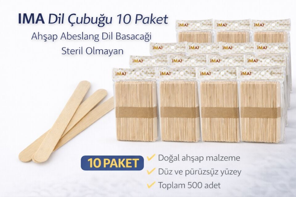 İMA Dil Çubuğu 50 Adet Ahşap Abeslang Steril Olmayan Tahta Dil Basacağı 10 Paket