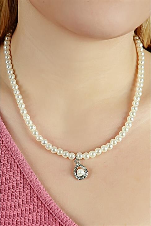 Özel Tasarımlı İnci ve Zirkon Taşlı Kolye Küpe İnci Takım