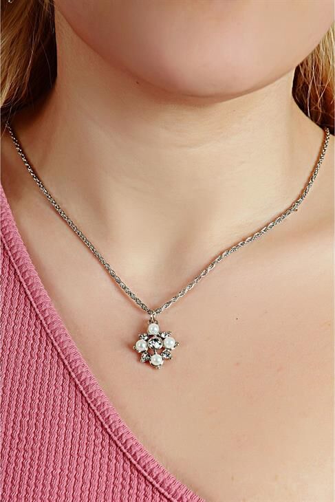 Özel Tasarımlı İnci ve Zirkon Taşlı Kolye Küpe Takımı