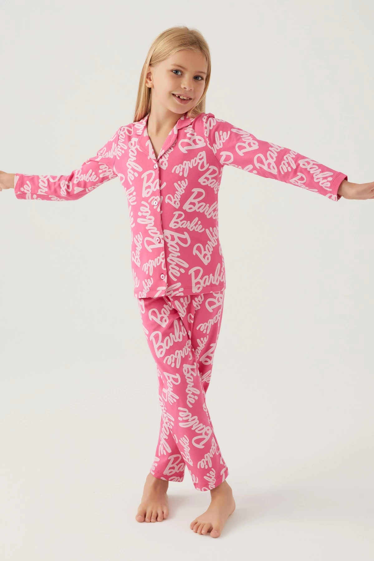 Barbie 1767-G Kız Çocuk Garson Gömlek Pijama Takımı