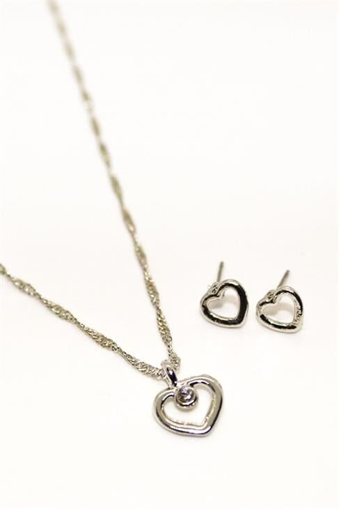 Kalp Tasarımlı Kolye Küpe Takım