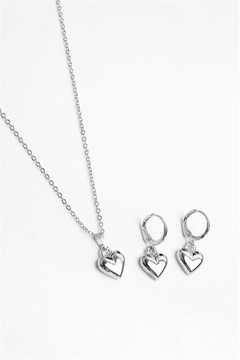 Kalp Tasarımlı Kolye Küpe Takım Seti