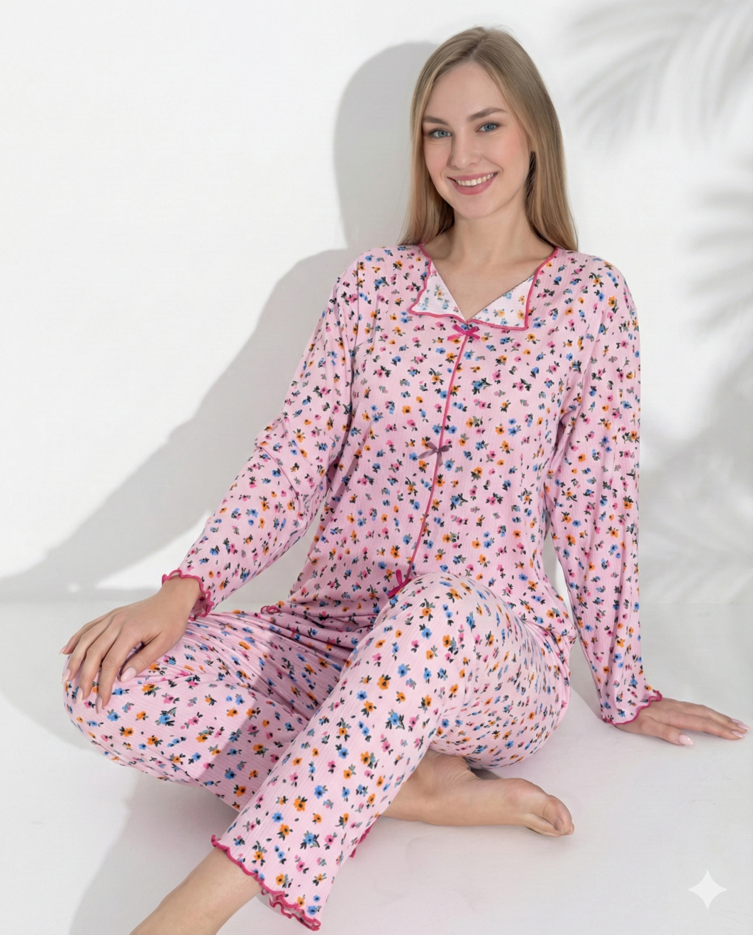 Boyraz 0367 Kadın Raporlu Uzun Kol Pijama Takımı