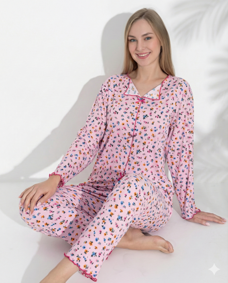 Boyraz 0367 Kadın Raporlu Uzun Kol Pijama Takımı